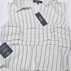 Lulu's Cream and Black Striped V-Neck Blouse